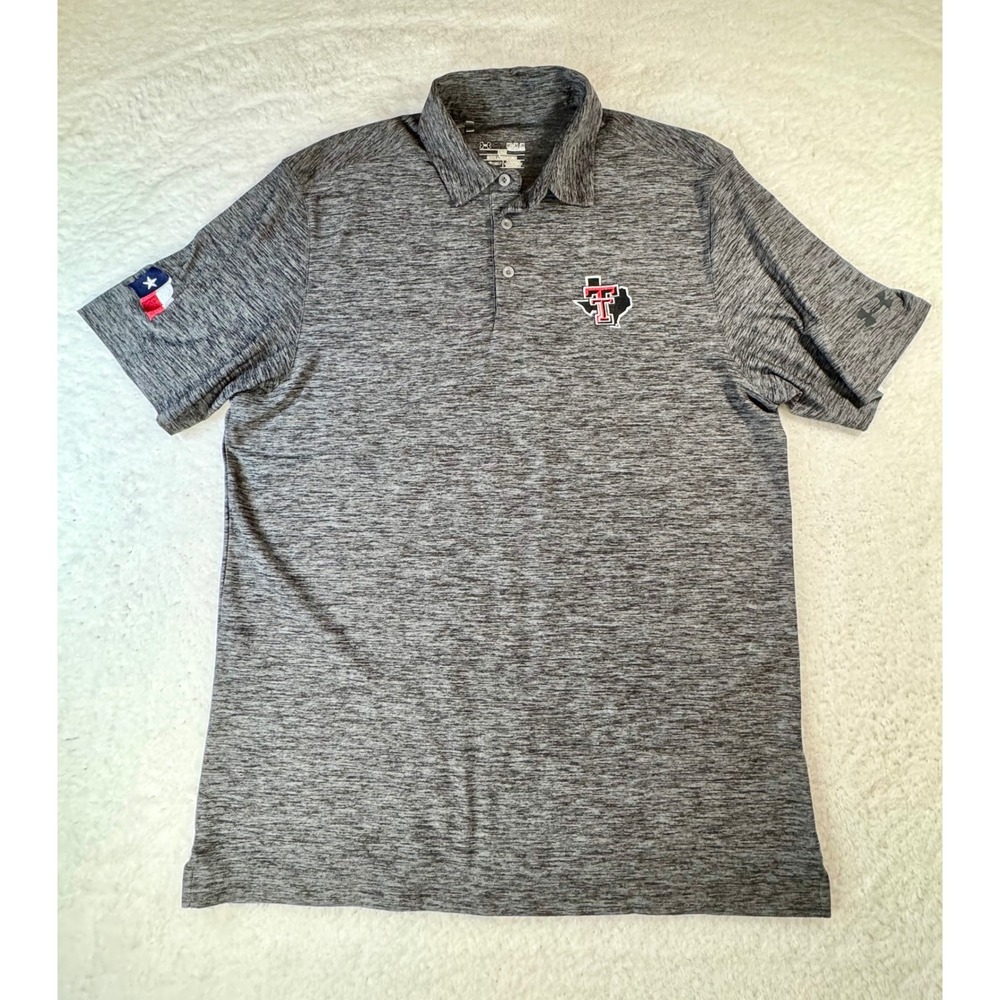Under Armour Polo Shirt Mens Medium‎ Gray Texas Tech University Red Raiders